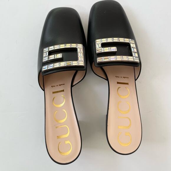 GUCCI Black leather Madelyn Crystal G Mules Block heel  EU 39 - Picture 6 of 13